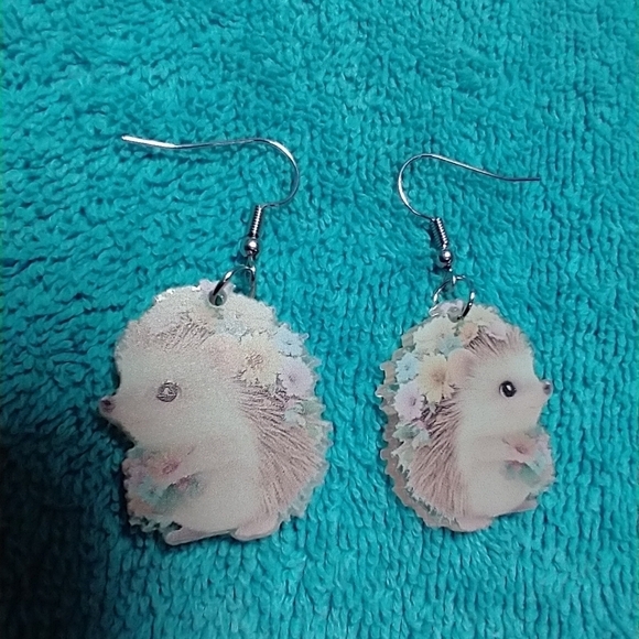Cute wire hedgehog flower floral earrings colorful pastel - Picture 1 of 3